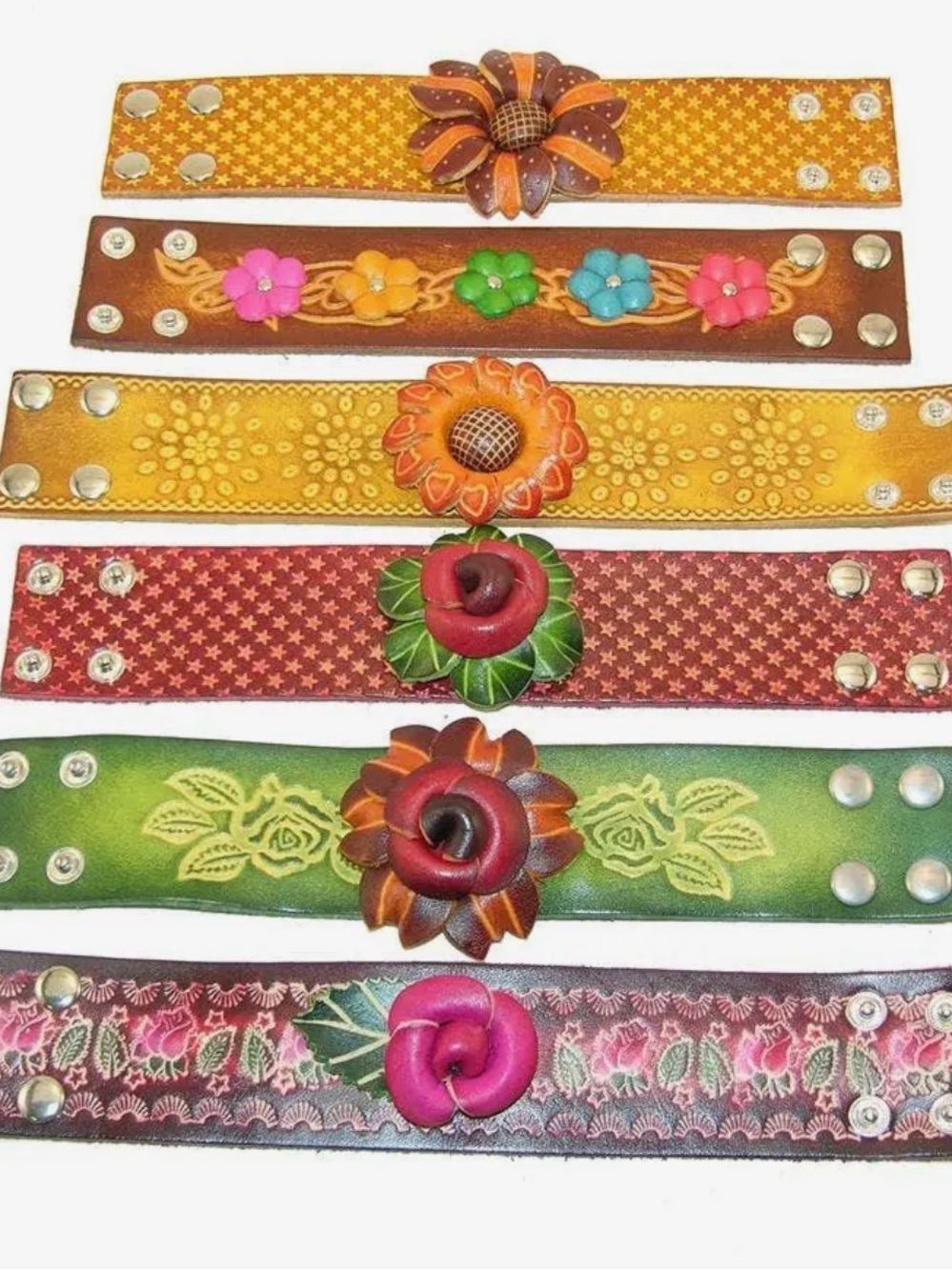 Handcrafted Multicolor Floral Leather Bracelet Set - Women Accessories